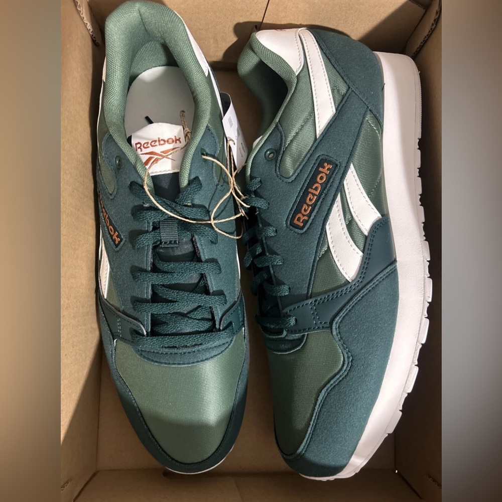 Reebok Men's Forest Green and White Sneakers